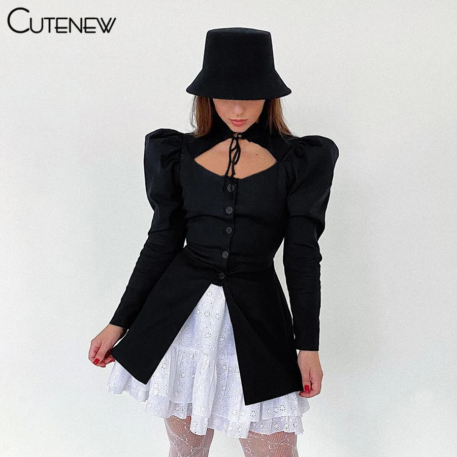 

Женское облегающее пальто Cutenew, модное однотонное черное элегантное пальто во французском стиле, пикантная Повседневная универсальная баз...
