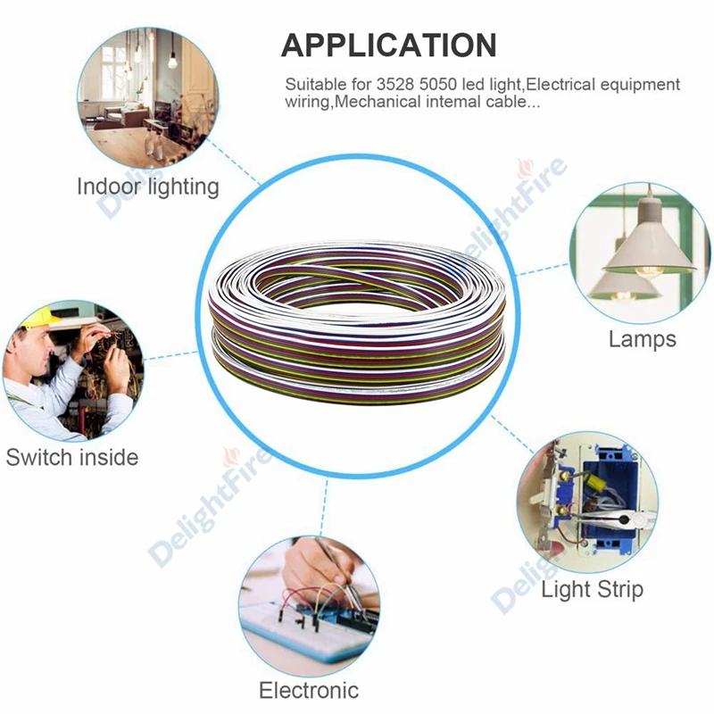 6 контактный фотоэлектрический кабель 100 м 22AWG 0 3 мм SM JST для светодиодной ленты 5050