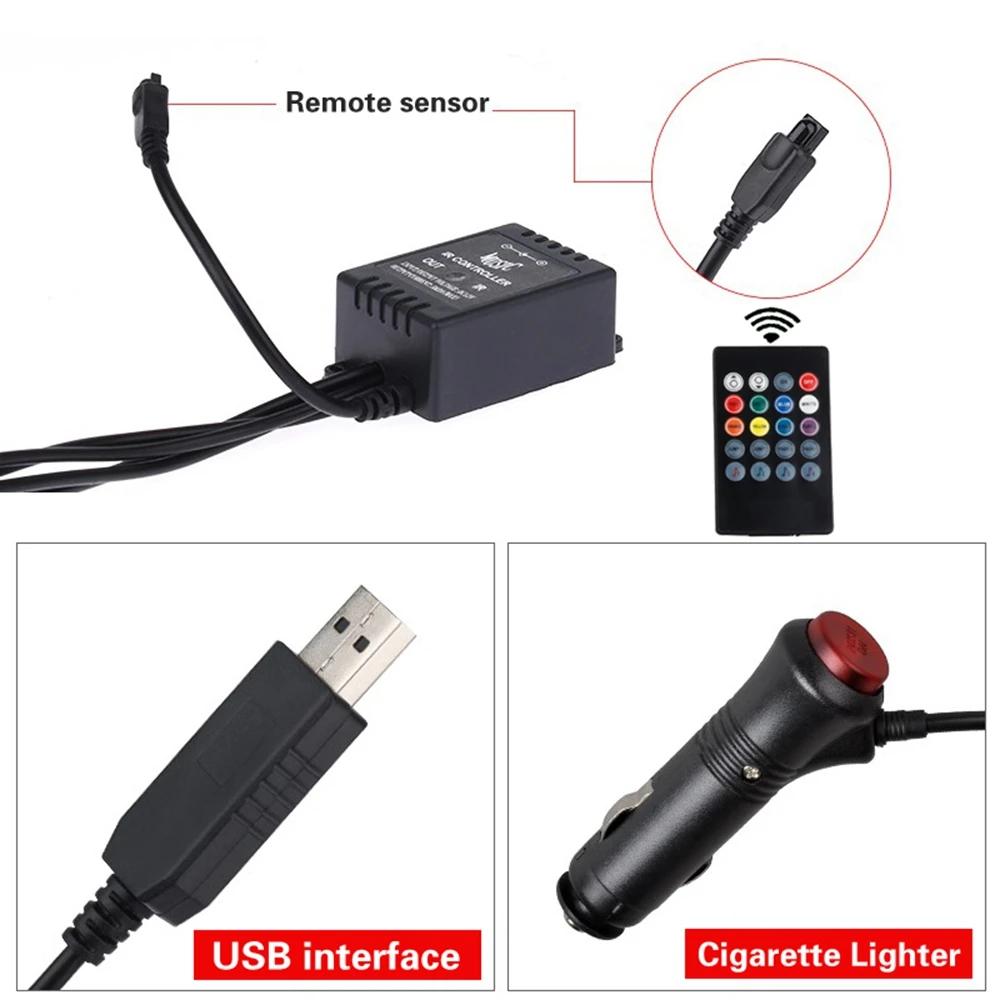 

4X Car Interior Decoration Light Strip LED RGB Atmosphere Lights Neon With USB APP Music Control Car Foot Lamp Ambient Llight
