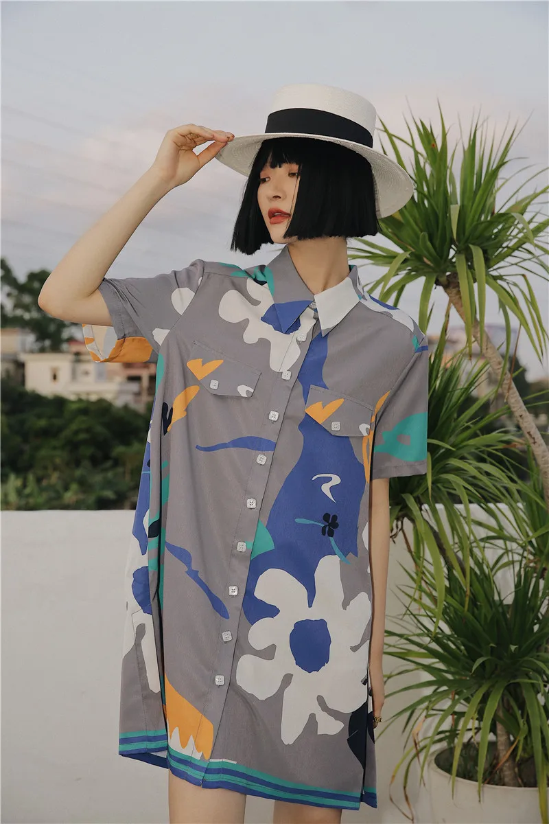 Дизайнерская Цветочная блузка CHEERART Длинные рубашки женская рубашка с коротким