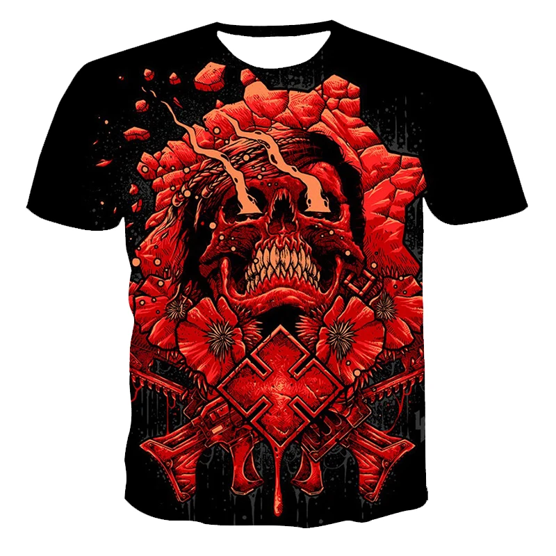 

New Product Hot Sale Men's Summer T-shirt Skull Print Short-sleeve 3d Tee Casual Breathable Season Hip-hop Tops Customization