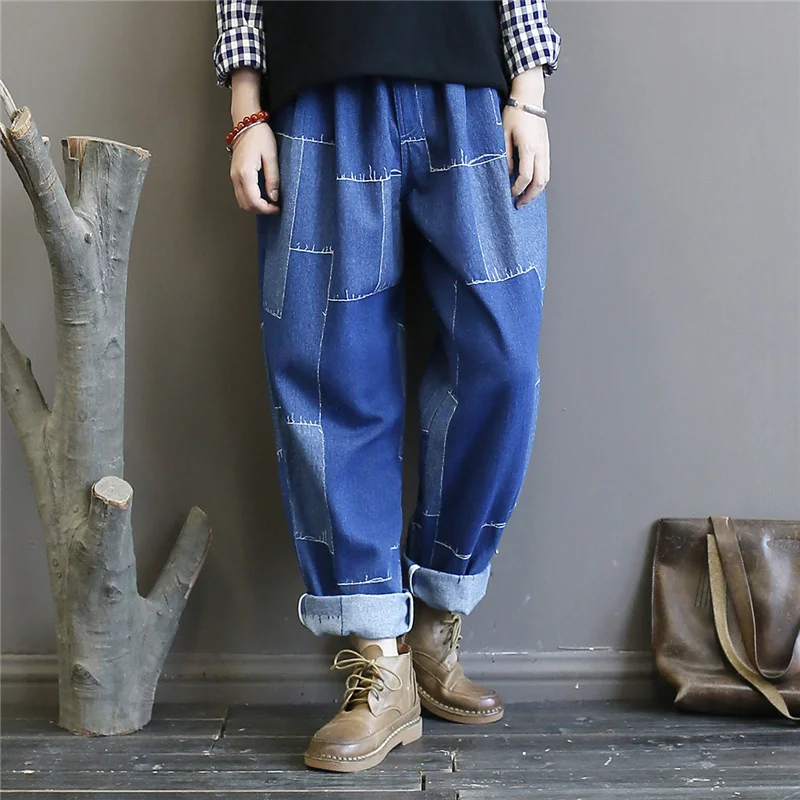 Женские Лоскутные штаны-шаровары с эластичной талией в стиле ретро хлопковые