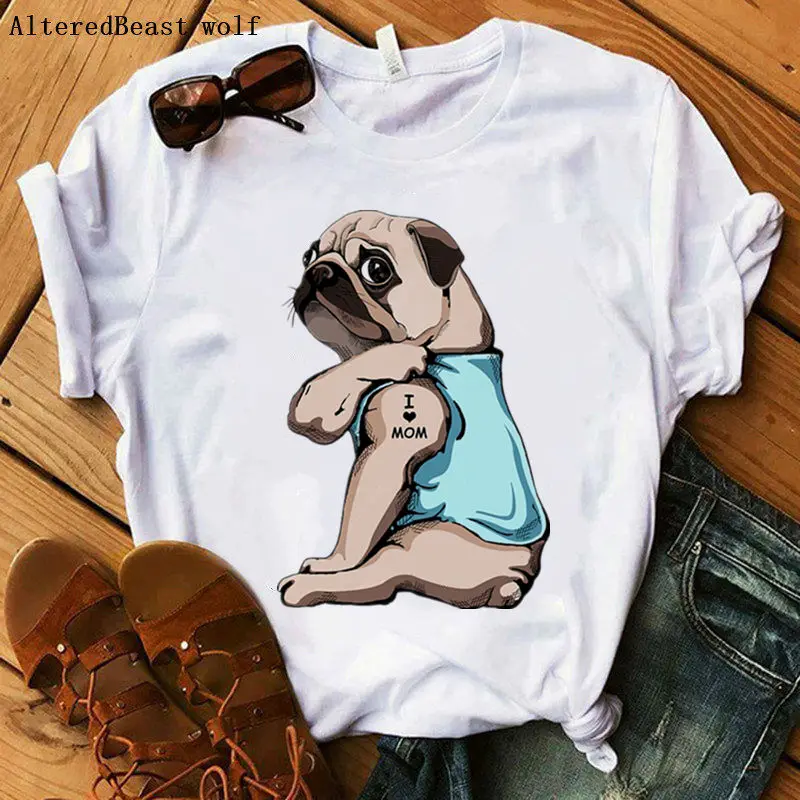 

Pug I Love Mom T-shirt 2020 Women Fashion Casual Clothes Print Harajuku Kawaii Tops Tee Short Sleeve Lovely Girl Mama T shirt
