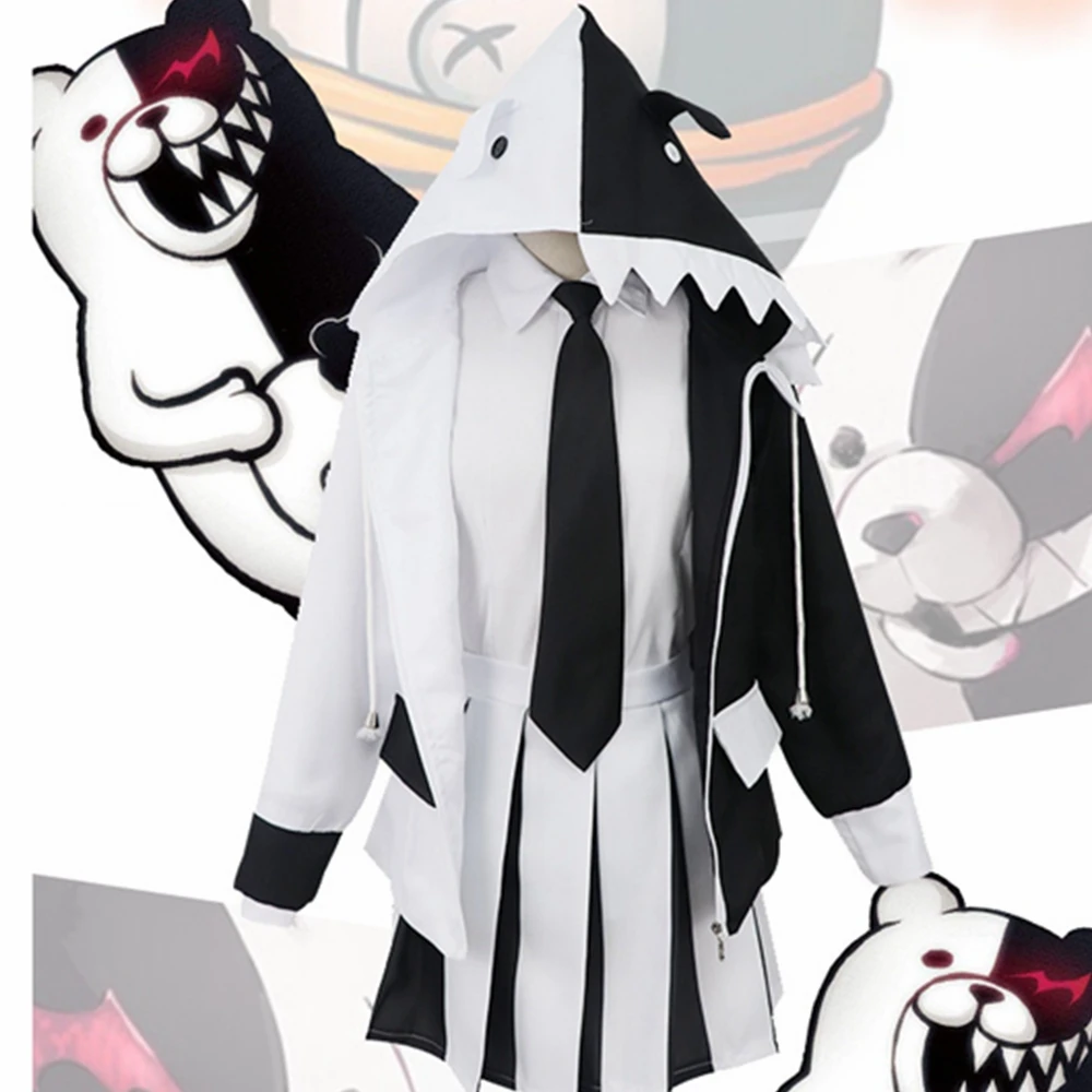 Anime Danganronpa Monokuma Cosplay Costume Dangan Ronpa Black White Bear Uniform Clothes Halloween Outfit Suit For Men Women