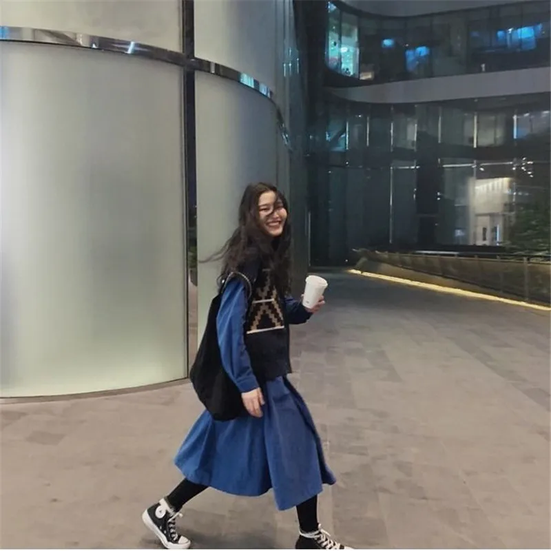 Женское длинное платье винтажный комплект из 2 предметов голубое свободное