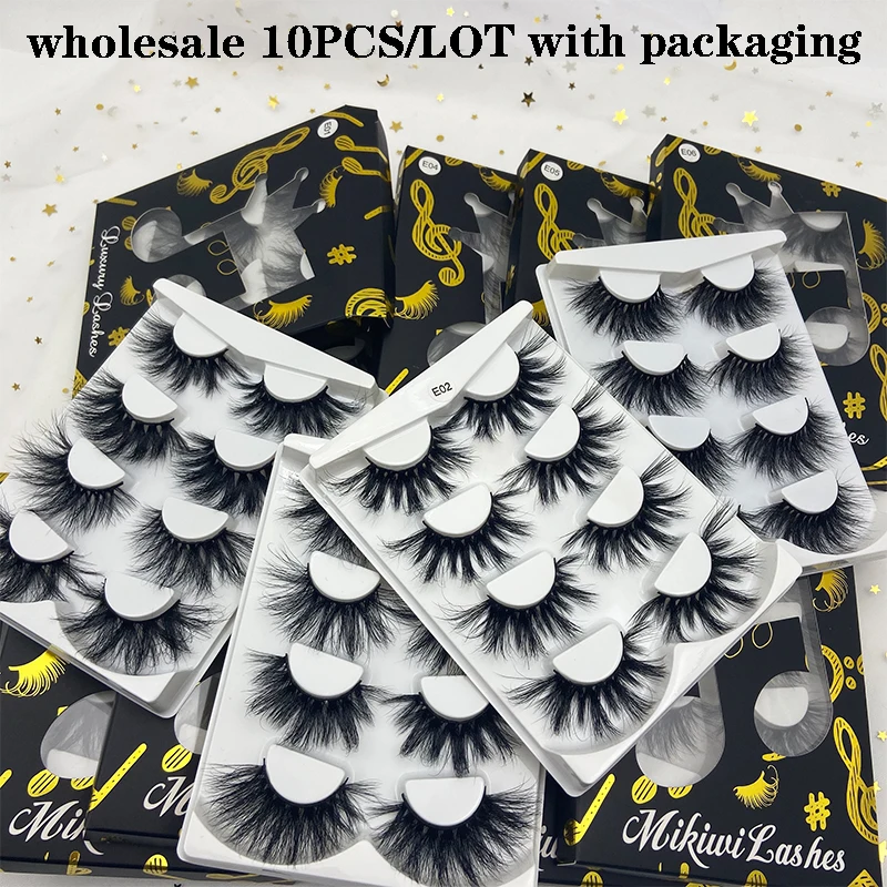 

Mikiwi Wholesale 25mm 4 Pairs in one tray 3D mink lashes 10PC Big dramatic volumn eyelashes strip thick Handmade false eyelash