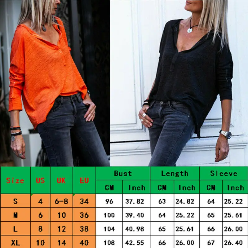 

Women Cotton Linen T Shirt Casual Loose Solid Long Sleeve T-Shirt V Neck Button Down Tops T-Shirts Women Tee Top