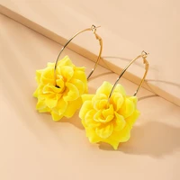 2021 ins handmade fabric chiffon flowers minimalism hoop earrings korean fashion chic women party jewelry
