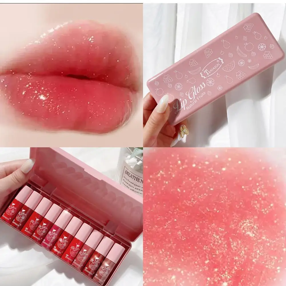 

10pcs/set Moisturizer Mirror Glitter Lip Gloss Hydrating Makeup Sexy Candy Lipstick Lasting Shimmer Lips Korean Cute Tint H6Z3