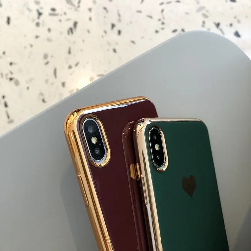 Роскошный чехол для iPhone 11 Pro Max покрытие сердце для iPhone X XS XR XS Max 7 8 Plus чехол мягкий однотонный чехол