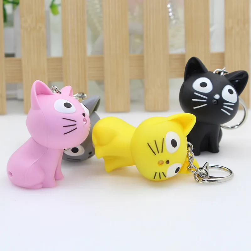 

1 Pcs Lovely Cartoon Cheese Cat Keychain Bag Pendant Key Holder Kawaii Led Keyring Figures Toys for Kids Holiday Gift