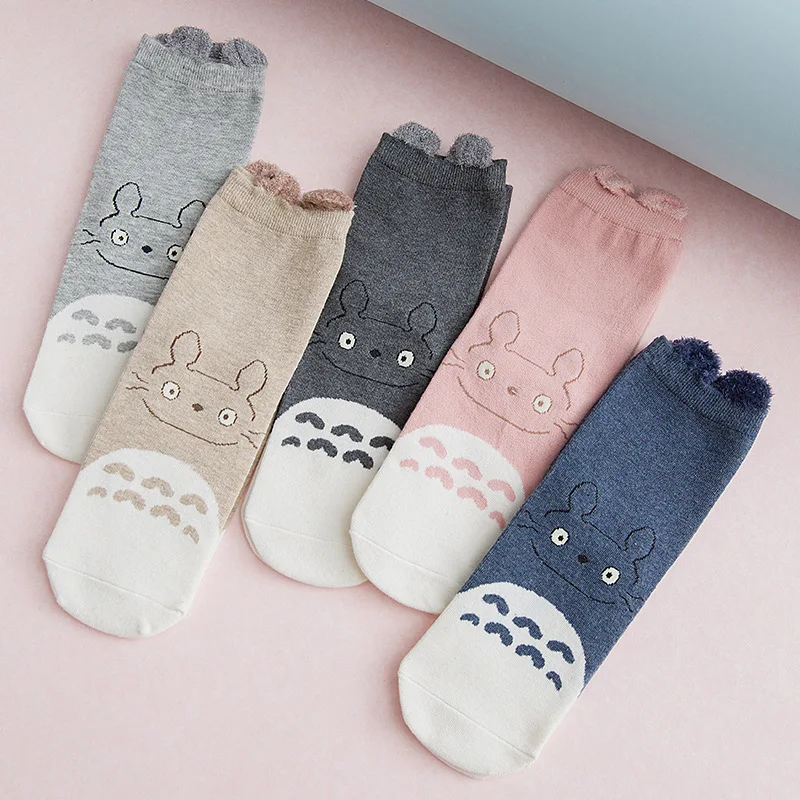 

5Pairs 3D Cartoon Ears Female Warm Socks Colorful Totoro Animal Forest Pattern Woman Socks Feather Yarn New Year Gift Women Sock