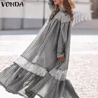 Платье VONDA женское с воротником с лацканами, повседневный винтажный Сарафан Макси в стиле ретро, с длинным рукавом, в богемном стиле, лето 2021