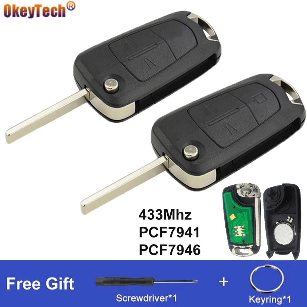 

OkeyTech 433MHZ 2/3 Button Remote Flip Fold Car Key For Opel Vauxhall Astra H 2004-2009 Zafira B 2005-2013 PCF7946/PCF7941 Chip