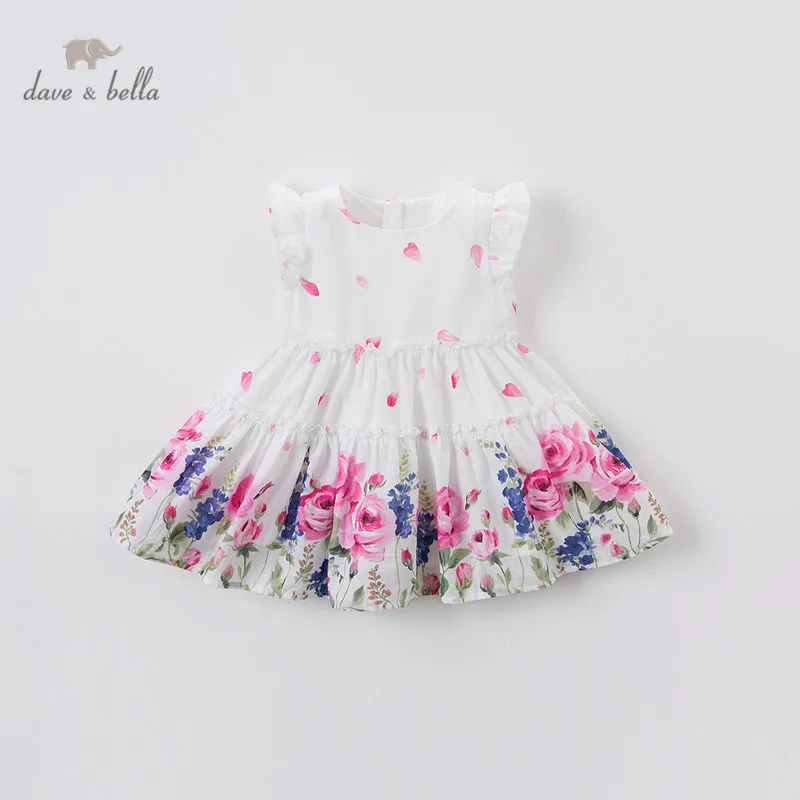 

DB13641 dave bella summer baby girl's cute floral print zipper dress children fashion party dress kids infant lolita clothes