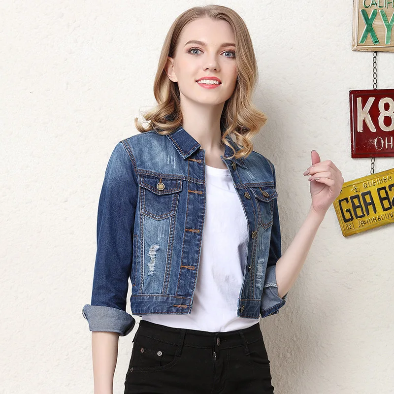 Короткая джинсовая куртка женские весенние куртки Модная Джинсовая с вышивкой