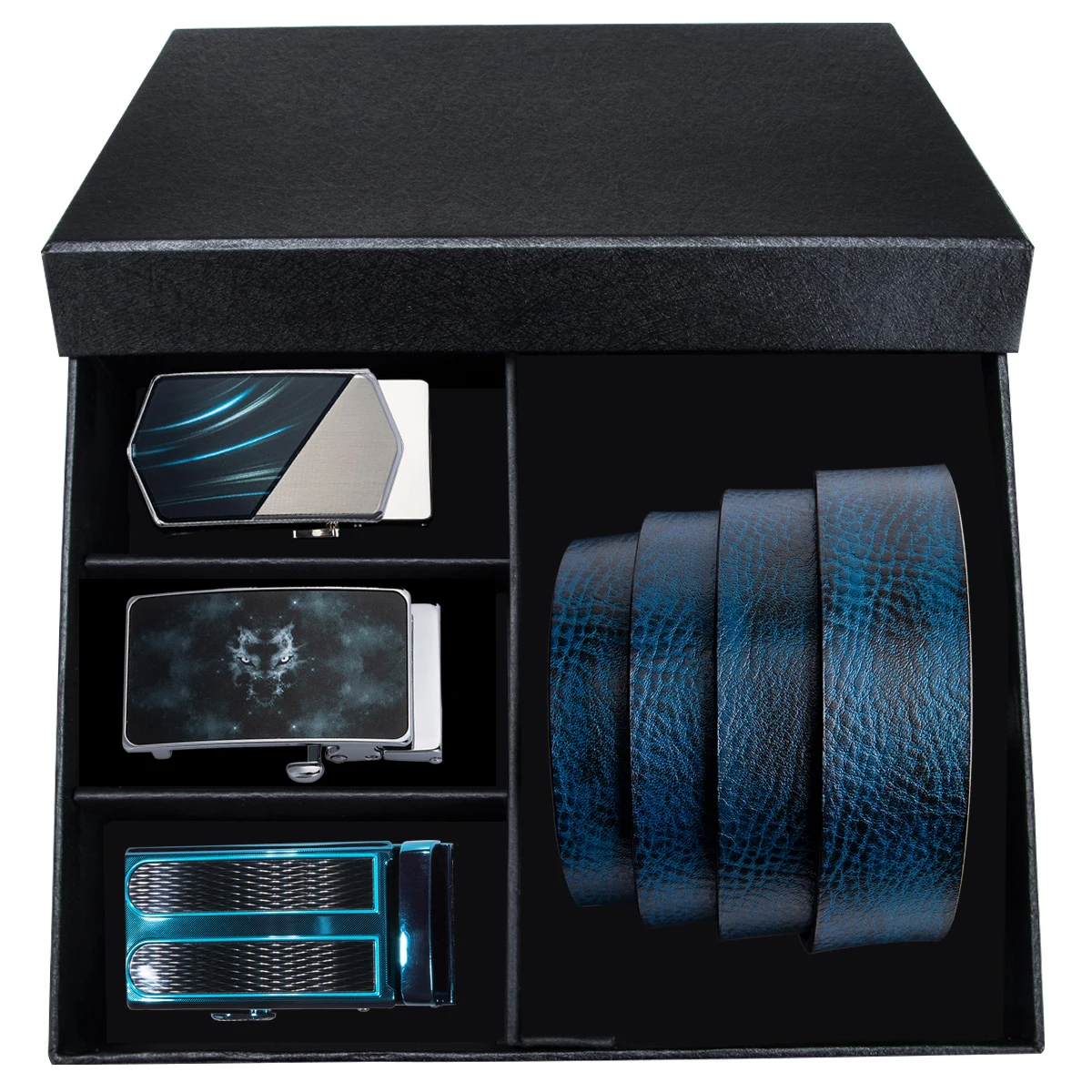 Мужской ремень из натуральной кожи модный синий с автоматической пряжкой в