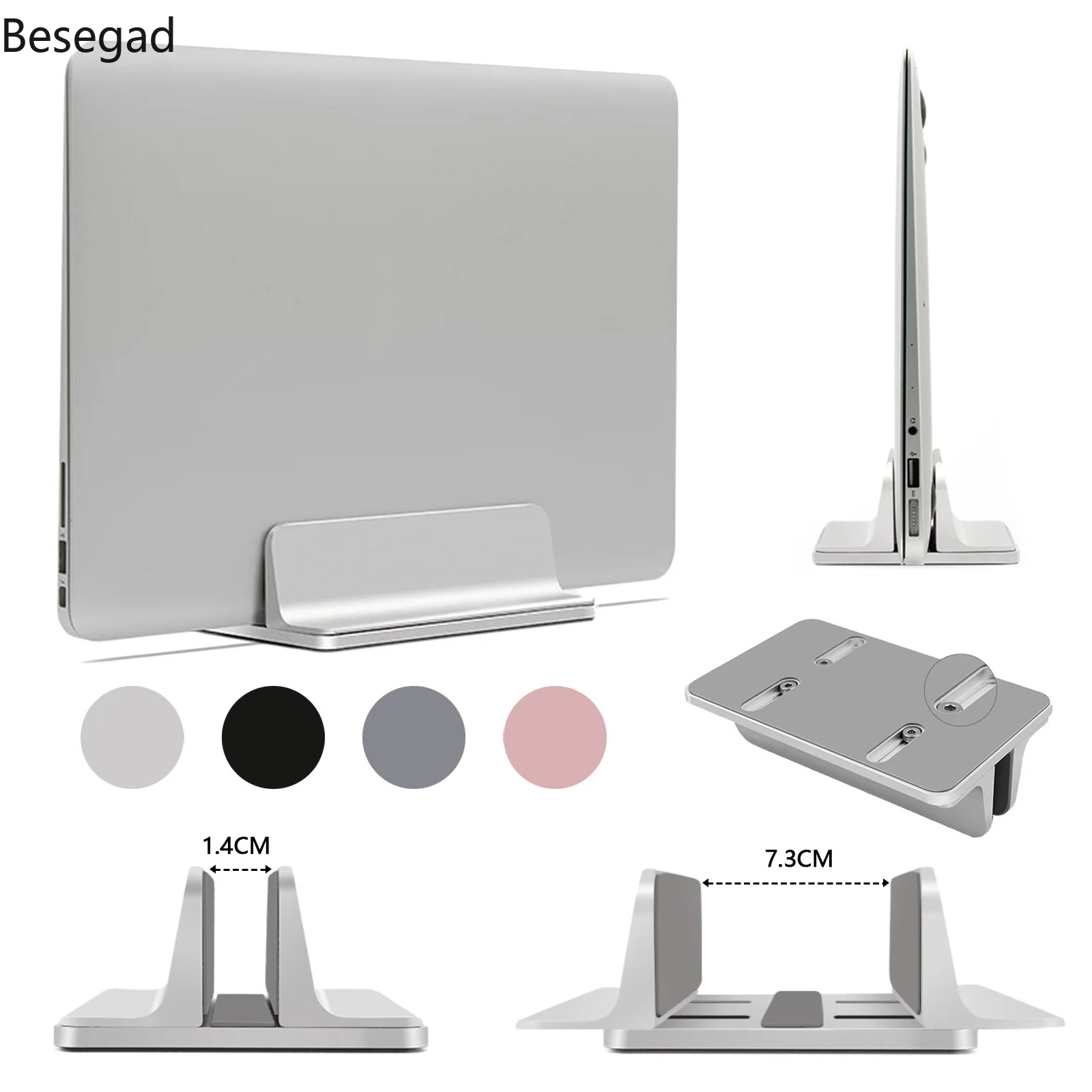 Besegad Aluminium Adjustable Vertical Desktop Laptop Holder Stand Bracket for Apple MacBook Pro Mac Book Lenovo YOGA Notebook