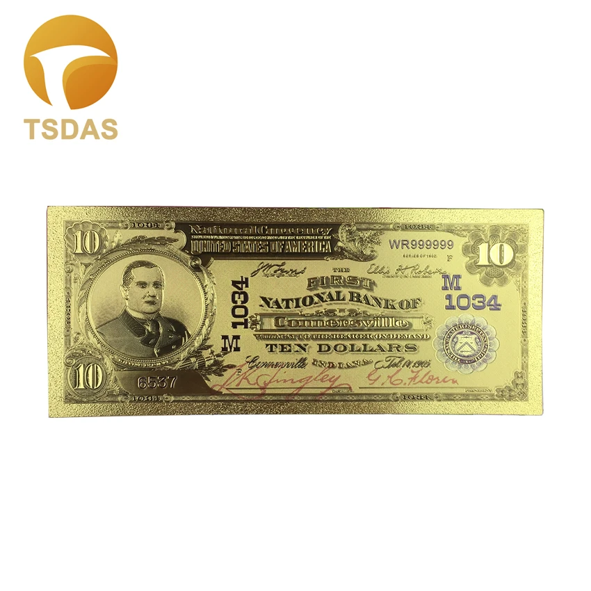 Банкнота 10 шт./лот 1902 года цвет американский золотой долларов США покрытая 24K для