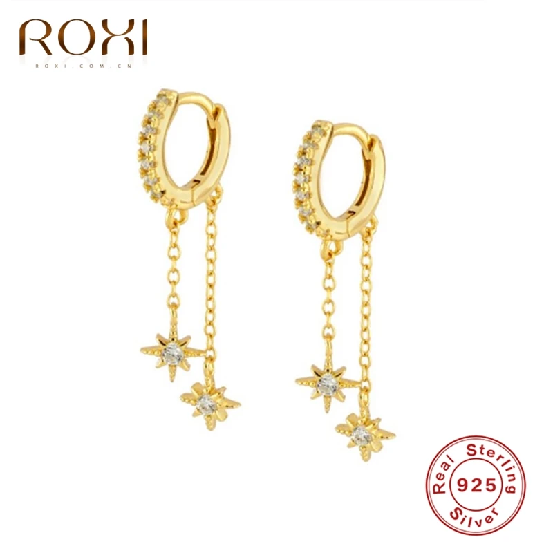 Серьги-кольца женские из серебра 925 пробы с двойной цепочкой | Украшения и