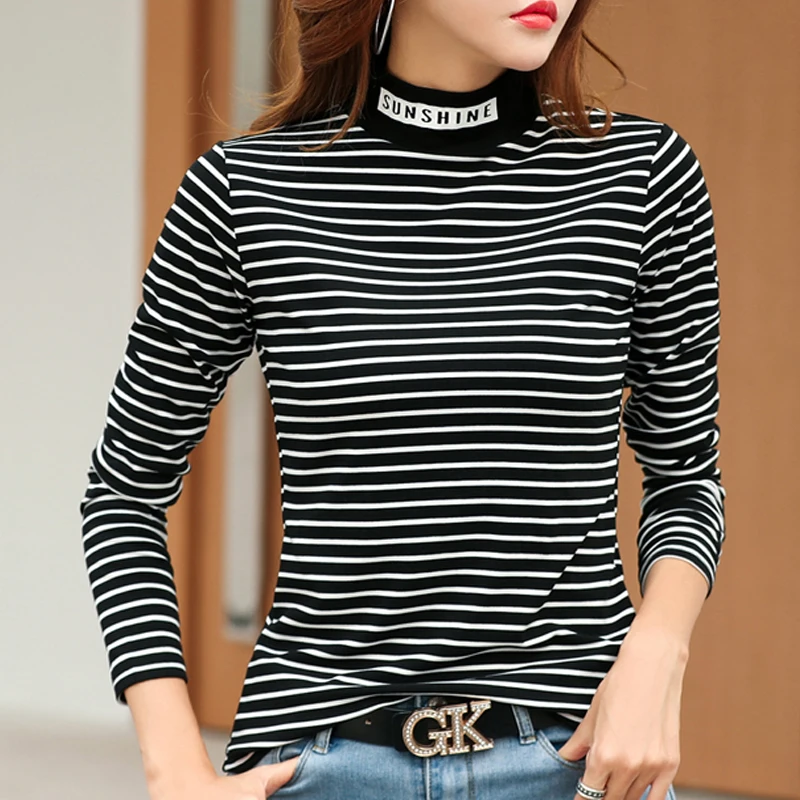 Для женщин осеннее платье с длинными рукавами водолазка/Футболка воротником под