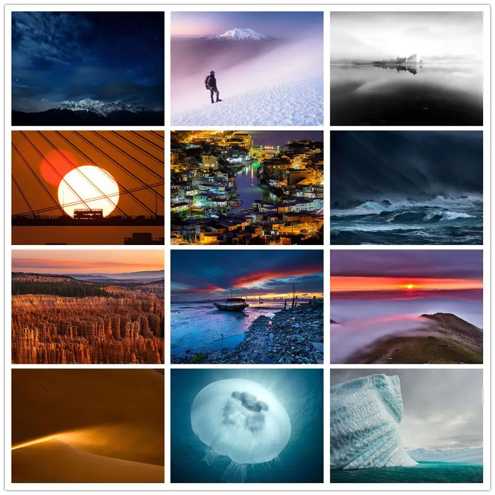 5d Алмазная мозаика закат город горы реки ледники океан пейзаж фотография набор