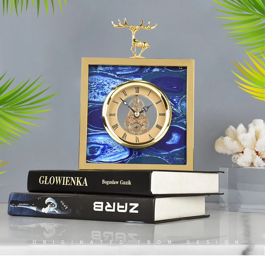 

Ретро часы с золотой рамой, лося, европейский стиль винтажные бесшумные настольные Будильник без тикания декоративные часы на батарейках