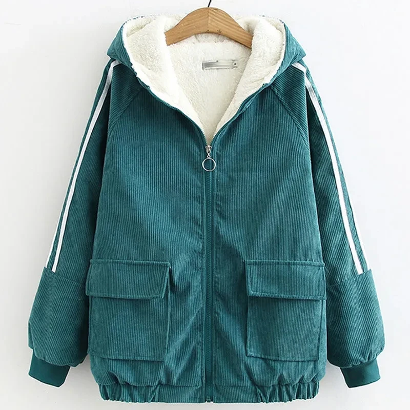 

Cotton-Padded Jackets Women's 2021Winter New Hooded Loose Student Jacket Thickened Lamb-Like Wool Coat All-Match Overwear Female