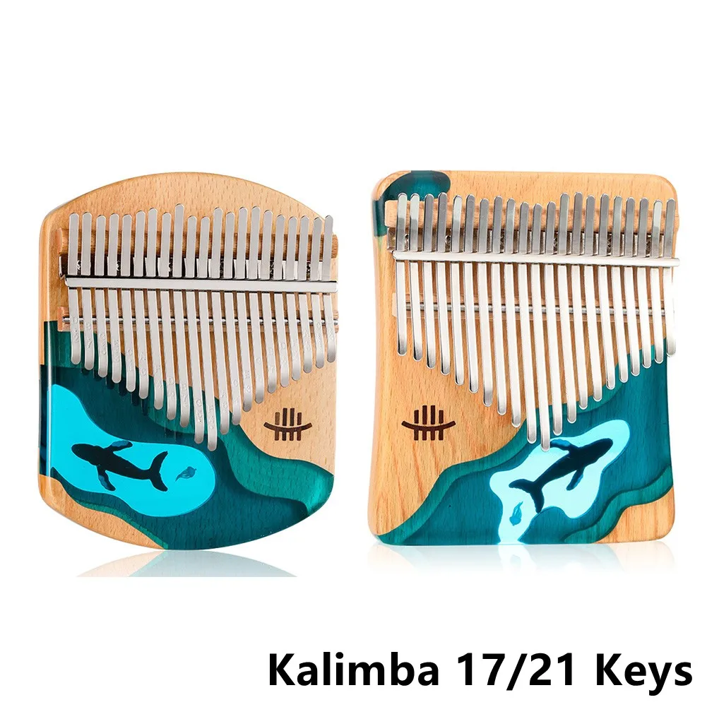 

17 дюймов 21 клавиша калимба твердый бук деревянный большой палец пианино инструмент подарок Океанский КИТ глубоководный синий кит большой п...