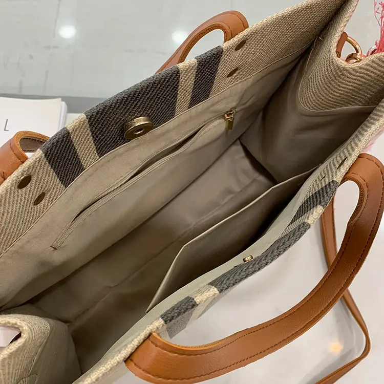 

Simple Fashion Large-capacity Handbag For Ladies Vintage Striped Totes For Female Portable Ol Business Briefcase Korean Style