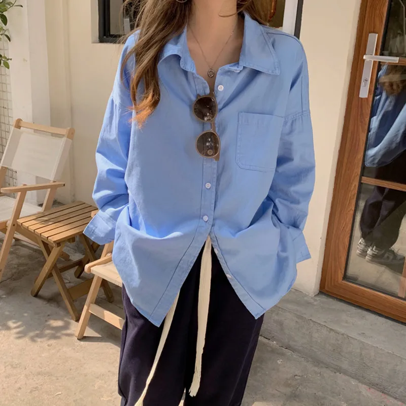 

Alien Kitty 2021 New Autumn Ladies Shirt Polo-Neck Solid Color Basic Classic Fashion Long-Sleeved Gentle All-Match Elegant Tops