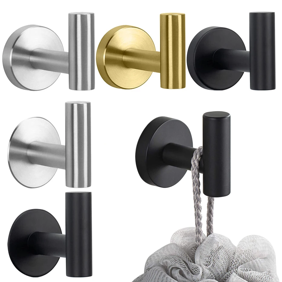 Wall Hook Stainless Steel Clothes Hanging Hooks Matte Black 3M Adhesive Key Towel Holder for Bathroom Kitchen | Дом и сад