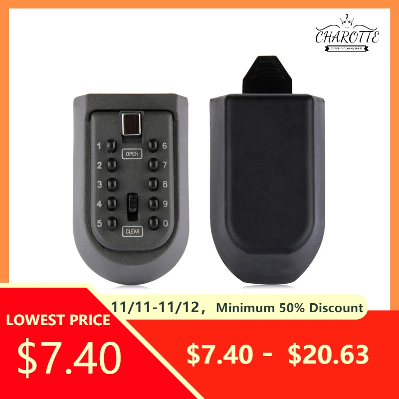 

Wall Mounted Outdoor Key Storage Lock Box 10 Digit Push-Button Combination Password Key Safe Box Resettable Code Key Holder