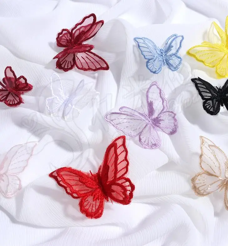 Кружевная нашивка для одежды 2 шт./лот с 3D вышивкой в виде двойной бабочки