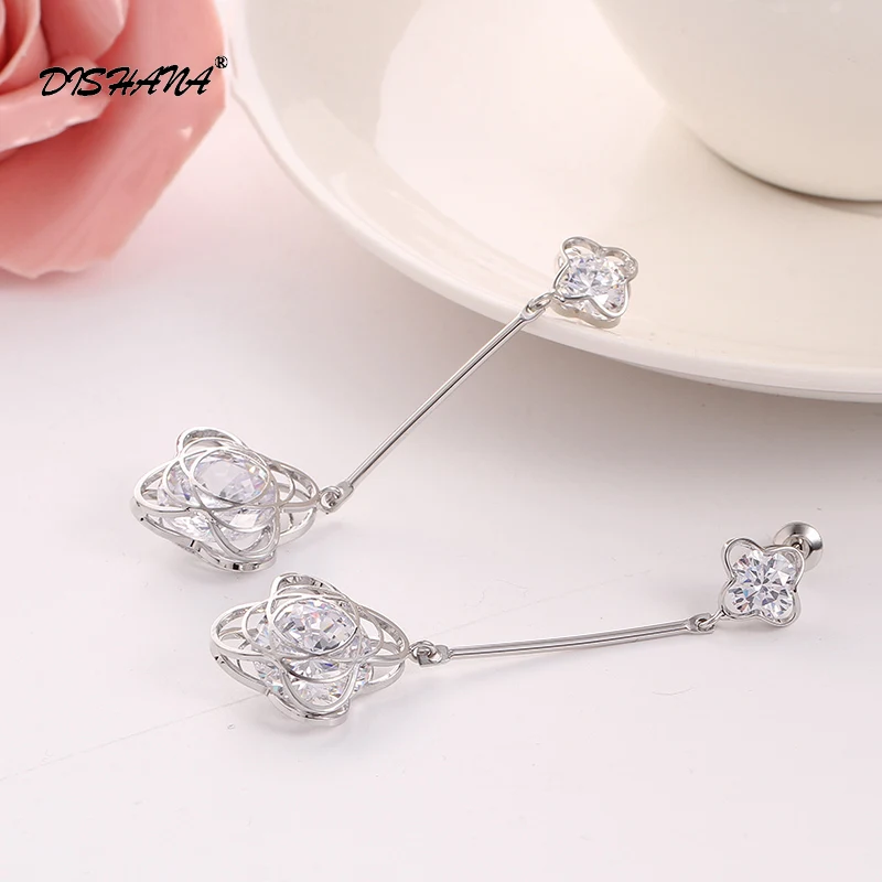 Женские длинные серьги с цирконием подарочные цветком E0559 оптовая продажа|fashion long