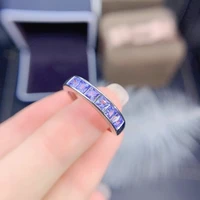 fine jewelry 925 sterling silver inset with natural gemstone womens popular classic square tanzanite adjustable row ring suppor