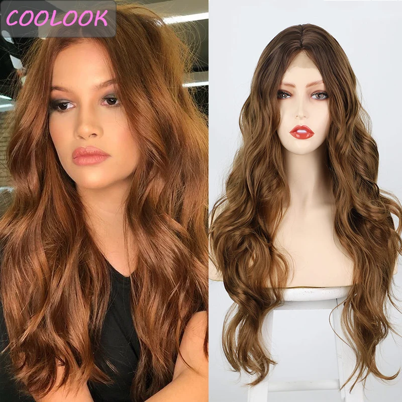 

Brown Body Wave Lace Wig Ocean Wave Blonde Wigs for Black Women Ombre Synthetic Fibre Wavy Lace Wigs BUG Pink Cosplay False Hair
