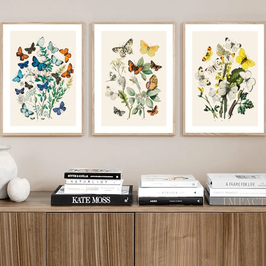 

Leaves Flowers Blue Flying Butterfly Nordic Posters And Prints Insect Art Canvas Painting Wall Pictures For Living Room Decor