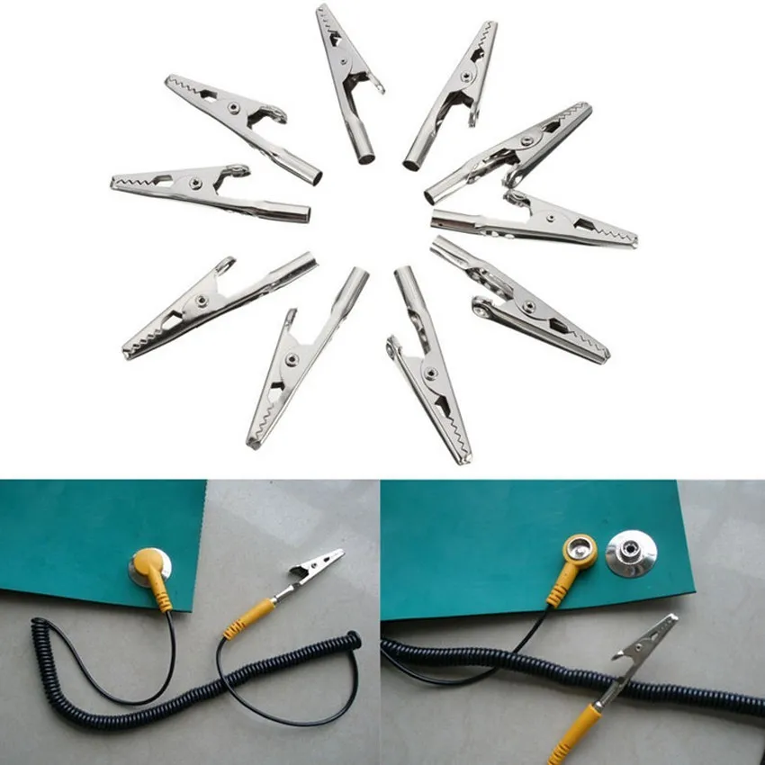 

10 Pieces Stainless Steel Strong Spring Alligator Crocodile Electric Test Clips Cable Lead Screw Probe Clamps Silver Anti-Static