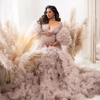 new arrival long tulle maternity robes sexy sheer long ruffled pleated tulle dresses women photo shoot custom made plus size