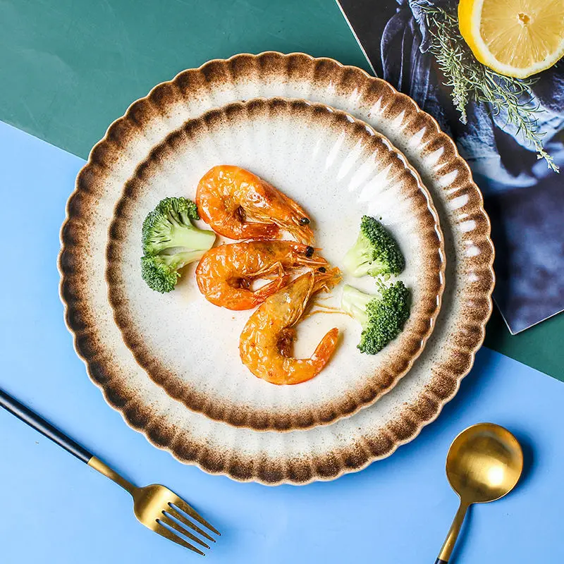 

Creative plate Japanese-style round ceramic steak plate salad plate fruit plate,dish plate household personality Western plate