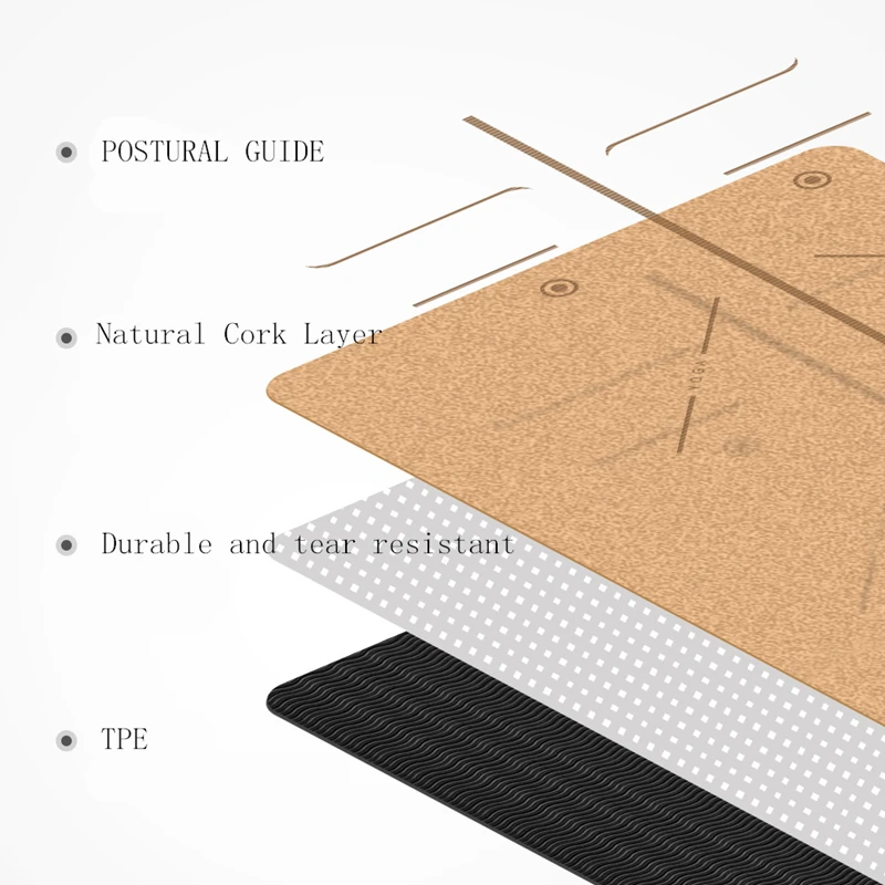 4 мм натуральный пробковый коврик для йоги из ТПЭ нескользящий с принтом фитнеса