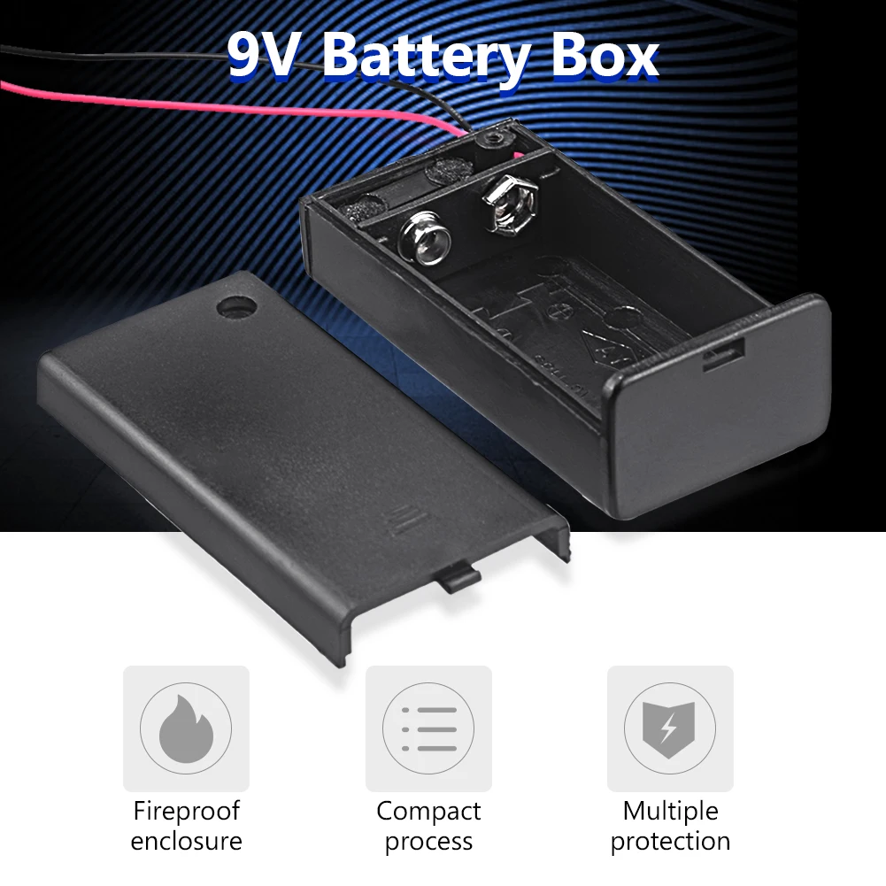 1 Piece 9 Volt Battery Holder Box PP3 9V Case Clip With ON/OFF Switch Wire Lead Cover For 6F22 DIY Small Hobby Projects |