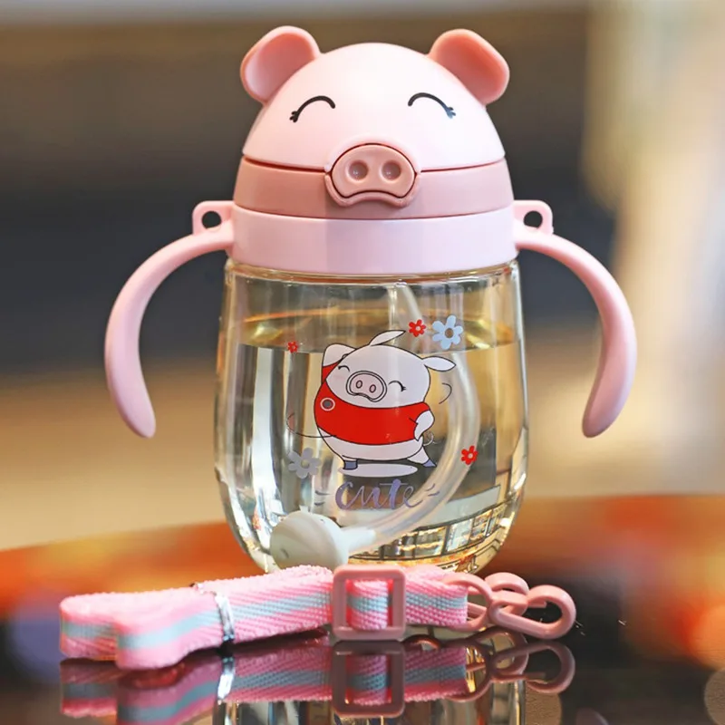 

Creative Children'S Straw Cup Baby Cup Anti Choking Handle Portable Handle Belt Dual Purpose Graduation School Drink Cup
