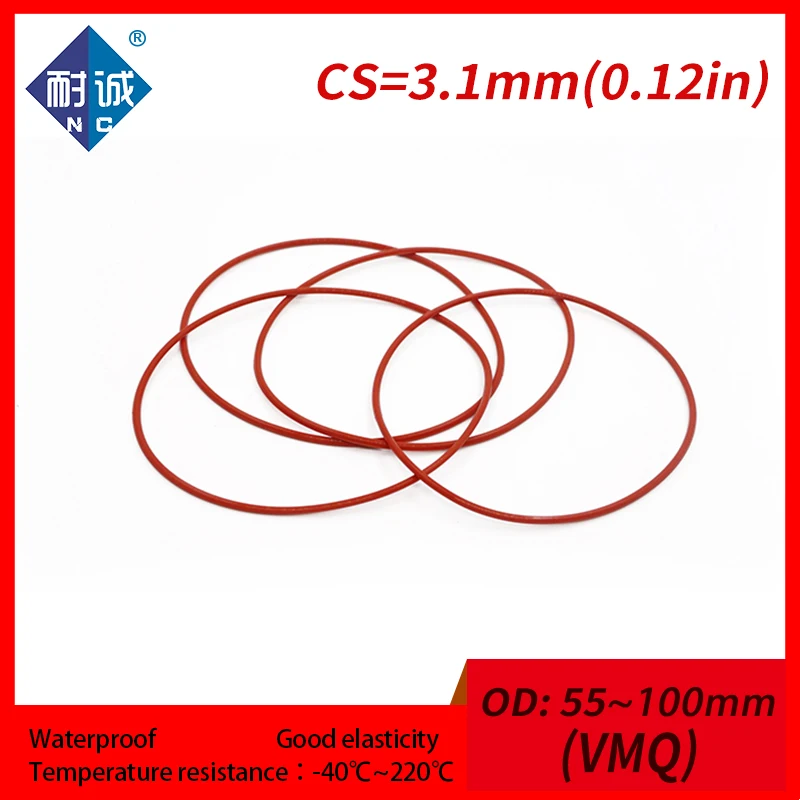 1 шт./лот силиконовый каучук красный VMQ CS 3 мм OD55/60/100 прокладка кольцо силикона