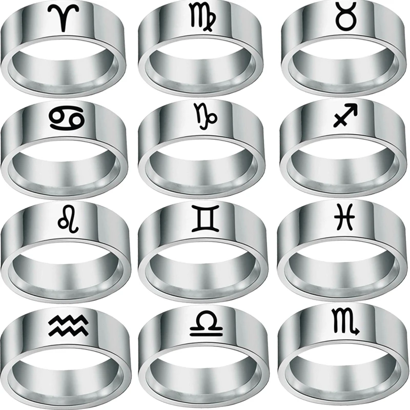 

12 Zodiac Ring Aries Taurus Gemini Cancer Virgo Libra Scorpius Sagittarius Capricornus Wedding Stainless Steel Rings Jewelry