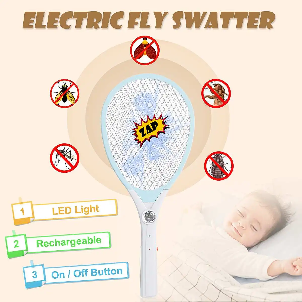 USB перезаряжаемые батарейки АА Светодиодный Электрический Жук мух москитный