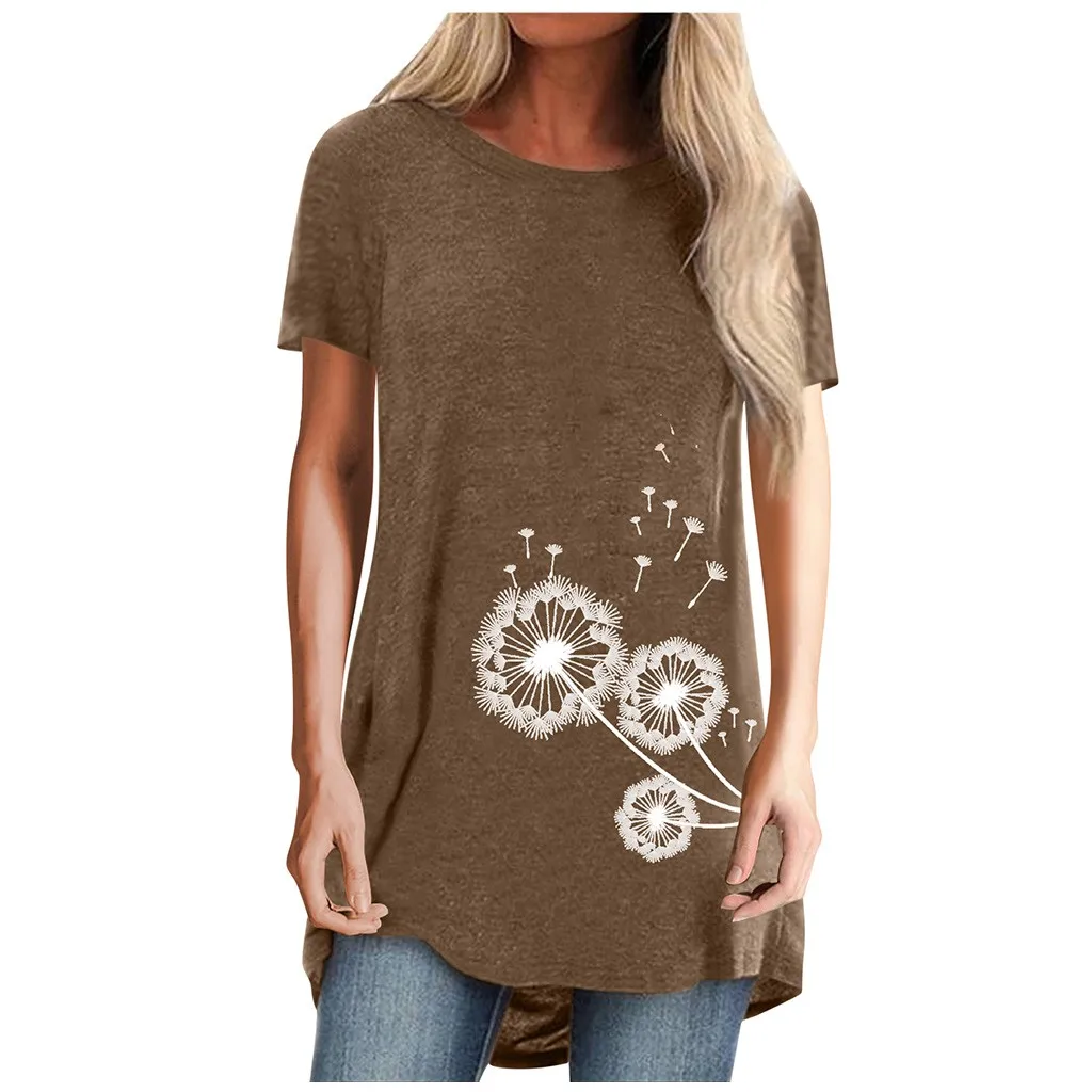 Футболка женская с коротким рукавом повседневный Свободный Топ круглым вырезом