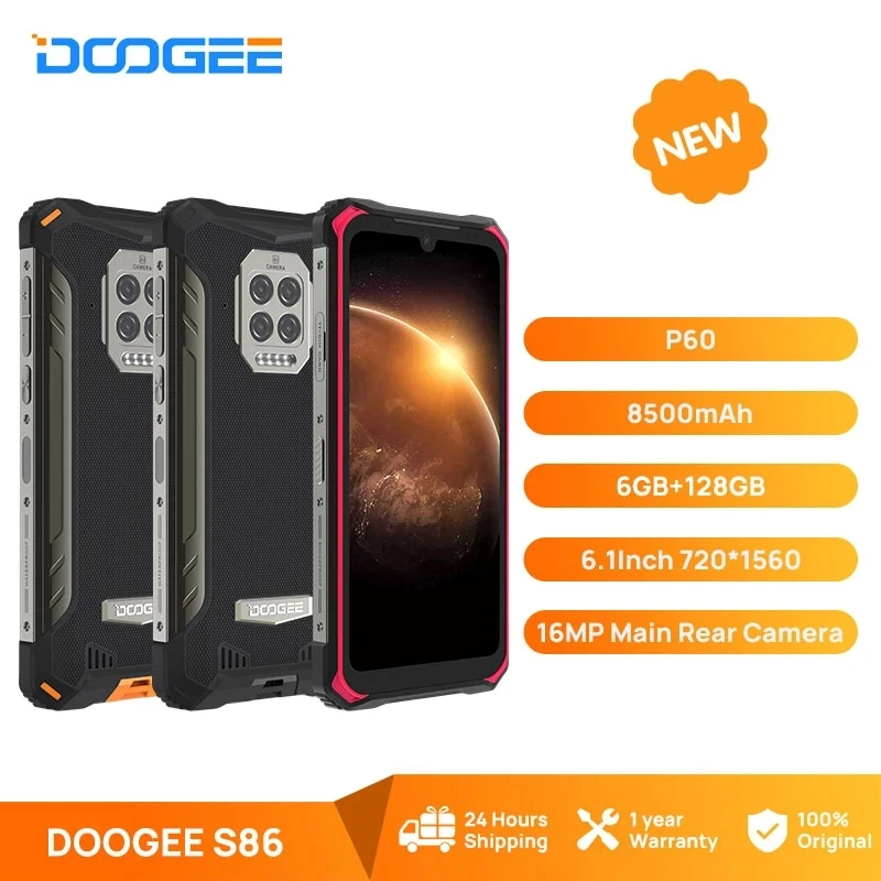 

DOOGEE S86 Rugged Smart Phone 6GB+128GB 8500mAh Super Battery Smartphone IP68/IP69K Mobile Phone HelioP60 Octa Core Android 10