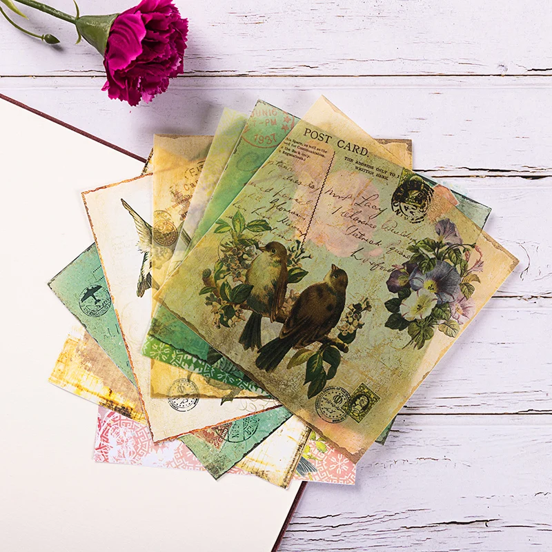 8 шт./пакет 14 см винтажный бумажный пакет для скрапбукинга с птицами цветами и